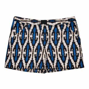 Nicole by Nicole Miller Blue Black Ikat Print Stretch Boho Preppy Shorts Size 2